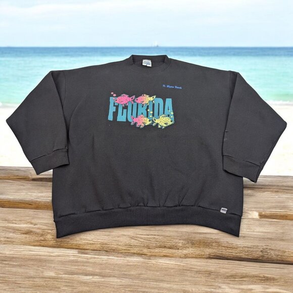Vintage Ft. Myers Beach Florida Fish Crewneck Sweatshirt, Size 2XL, Double Sided - Picture 1 of 13